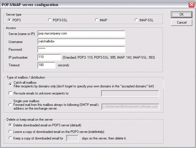 POPcon PRO POP3/IMAP account configuration settings screenshot